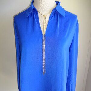 NWT New Womens Blue Michael Michael Kors Top M Long Sleeve Shirt Blouse